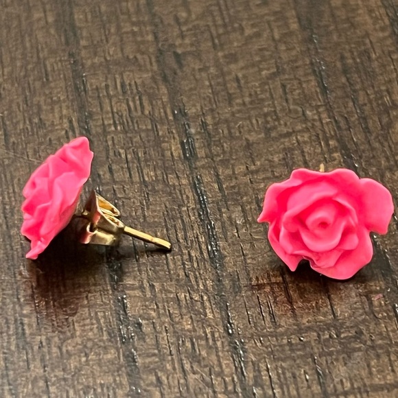 Pink Rose Stud Earrings - Picture 2 of 5